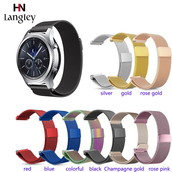 

langley watchband for sumsung galaxy watch s2/s3 20/22mm milanese colorful watch straps watches accessories universal watchbands, Black;brown