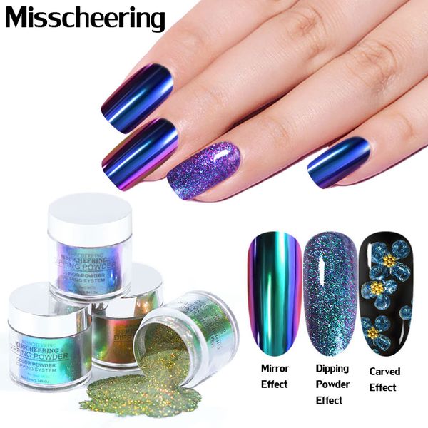 

nail glitter 1box chameleon powders mirror effect dipping powder carved chrome art pigment holographic manicure decorations, Silver;gold