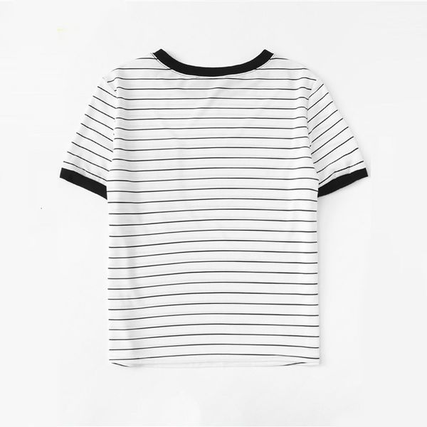 

women tshirt women designer clothes striped t shirt colorblock v neck patch pocket women round neck short sleeve summer active wear, White