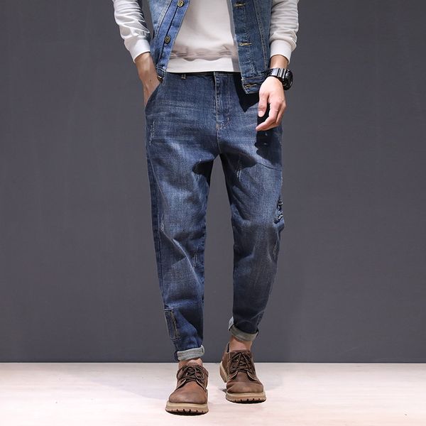 

men's jeans high street fashion men jogger black color size 28-42 loose fit cargo pants harem trousers hip hop, Blue