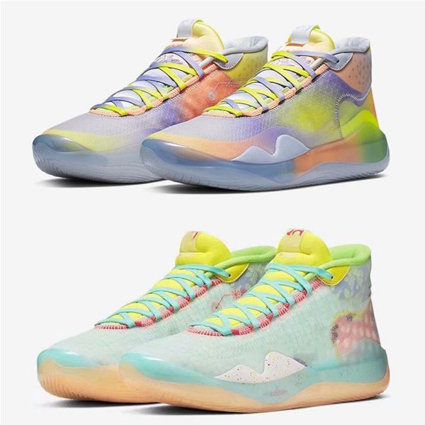 

kd xii 12 yellow blue green kevin durant basketball shoes for 12s kd12 men classic sports sneakers size 40-46, White;red