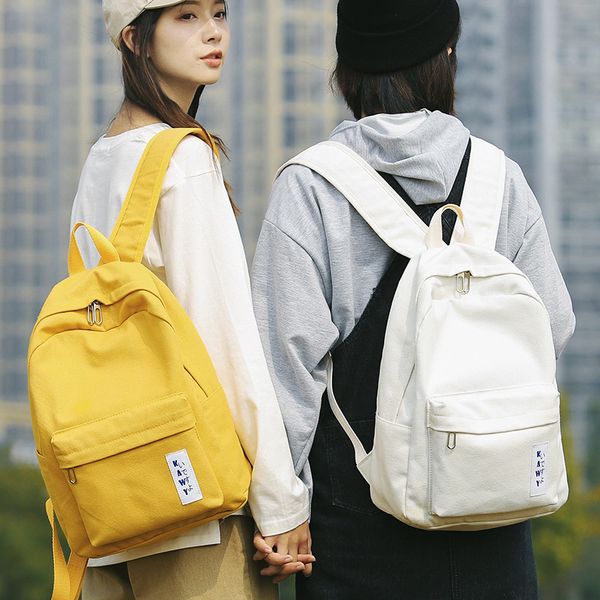 

japanese style women canvas backpack teenagers girls solid color schoolbag women's travel bags mochilas female portable backpack
