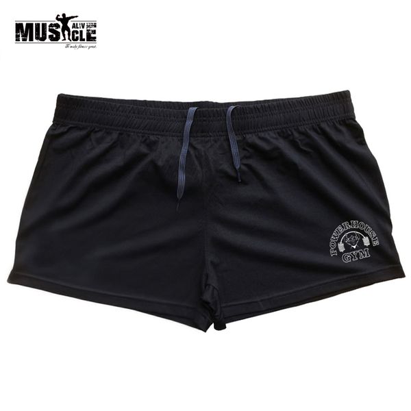 

running shorts muscle alive brand clothing bodybuilding men's sports for man fitness short pants cotton exercise 3" inseam male, Black;blue