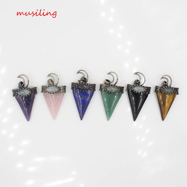 

new moon triangle plate crystal quartz pendants pendulum jewelry natural stone reiki charms fashion jewelry for women men, Silver