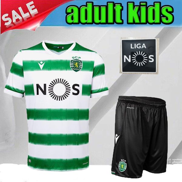 

20 21 lisbon kids thai quality sporting home soccer jersey 2020 2021 ronaldo b.fernandes nani maillot green football shirts shorts, Black;yellow