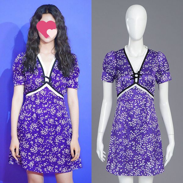 

фиолетовые маленькие головастики шифоновое платье новый женский летний v является получил высокой талии ситцевое платье темперамент культиви, White;black