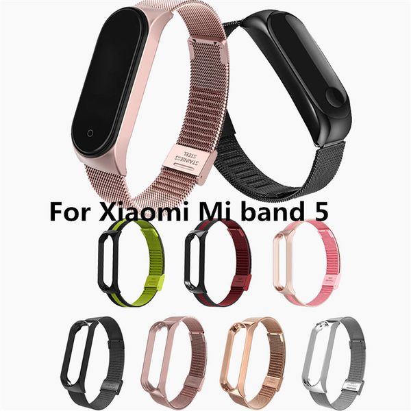 

50pcs new metal milanese wrist strap for xiaomi mi band 5 bracelet strap for xiaomi miband 5 smart band accessories wholesale