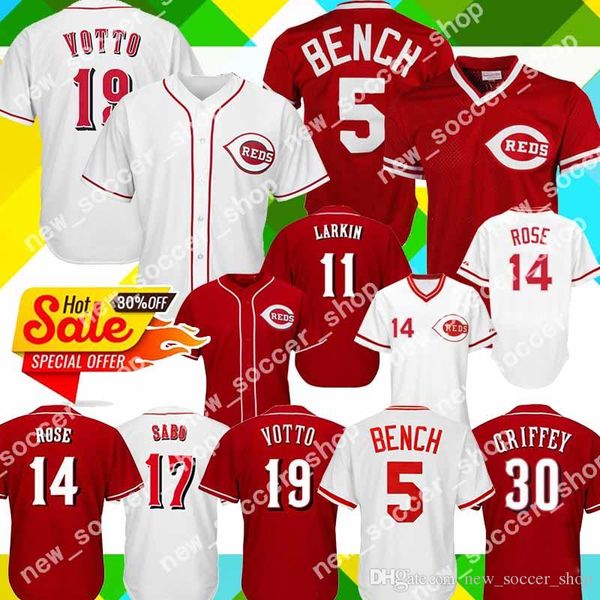 

5 johnny bench jer ey cincinnati men red 11 barry larkin 14 pete ro e 19 joey votto 17 chri abo 30 griffey ba eball jer ey, Blue;black