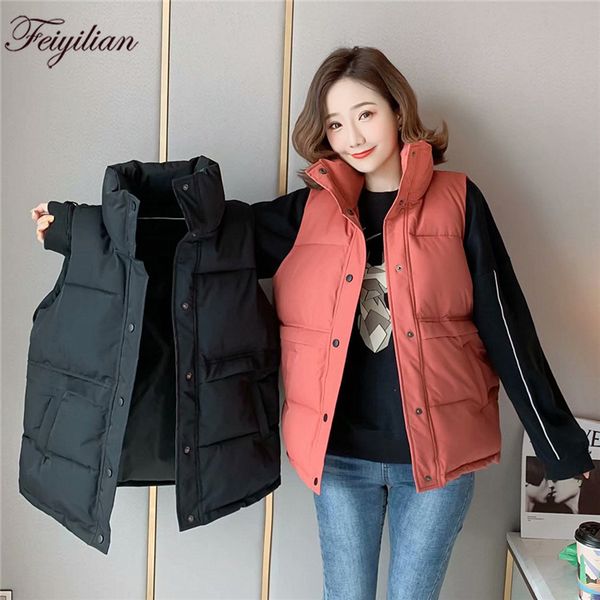 

british style new cotton vest cotton-padded jacket collar cotton vest sleeveless jacket for female students in autumn and winter, Black;white