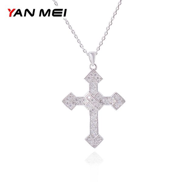 

yan mei new cross necklace cubic zirconia trendy pendant & chain christmas gift for men/women holy bible jewelry gld0314, Silver