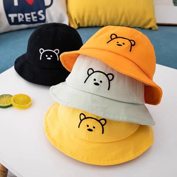 

cartoon bear baby hat embroidery baby boys girls hat summer outdoor sun kids fisherman bucket cap, Yellow