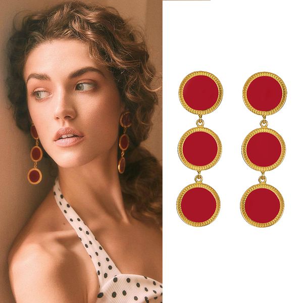 

boho round long dangle earrings for women red black board gold punk fashion drop earrings red balck jewelry party anniversary, Silver