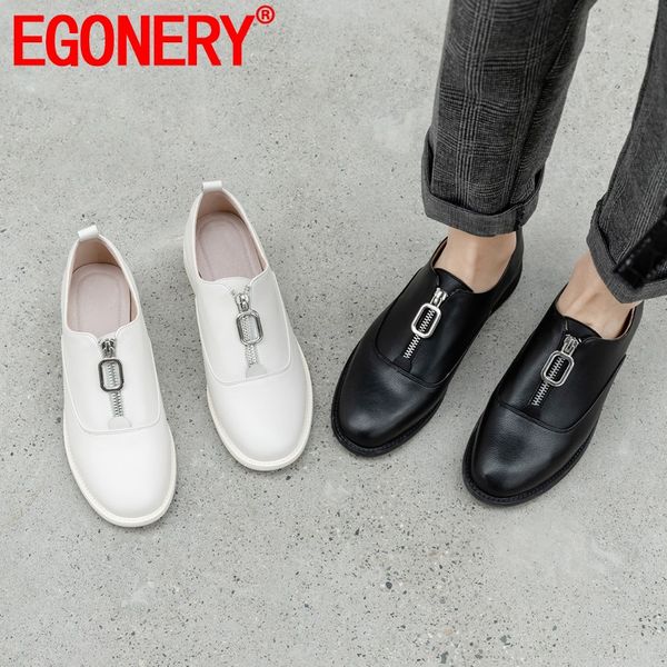 

egonery leather oxford flats shoes casual student shoes beige black cool zipper woman brock office sneakers loafers