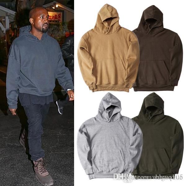 

men's pullover fleece hoodie kanye west hip hop clothes streetwear plain hoodies men women autumn winter hooded sweatshirt jacket coat, Black