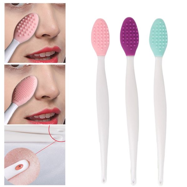 

new style silicone double-sided cleansing nose brush silicone nose washing brush clean nose black head long handle brush