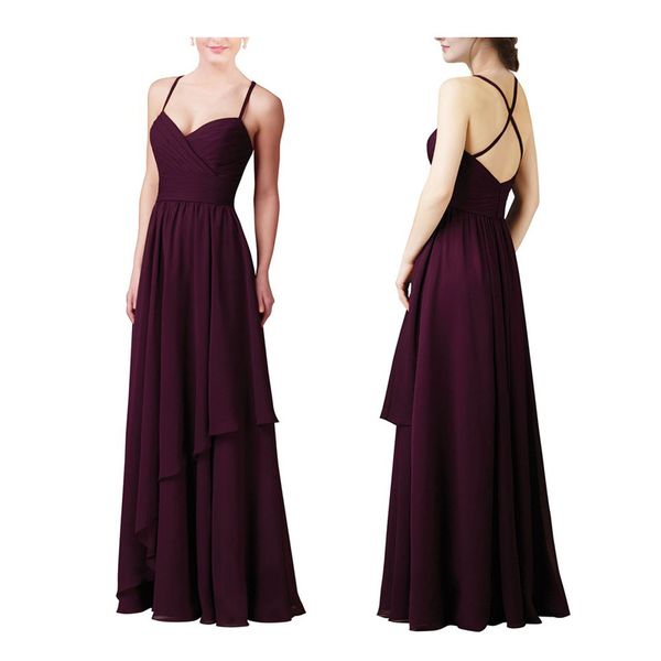 

Elegant Purple Bridesmaid Dress Long Chiffon Maid of Honor Dresses 2019
