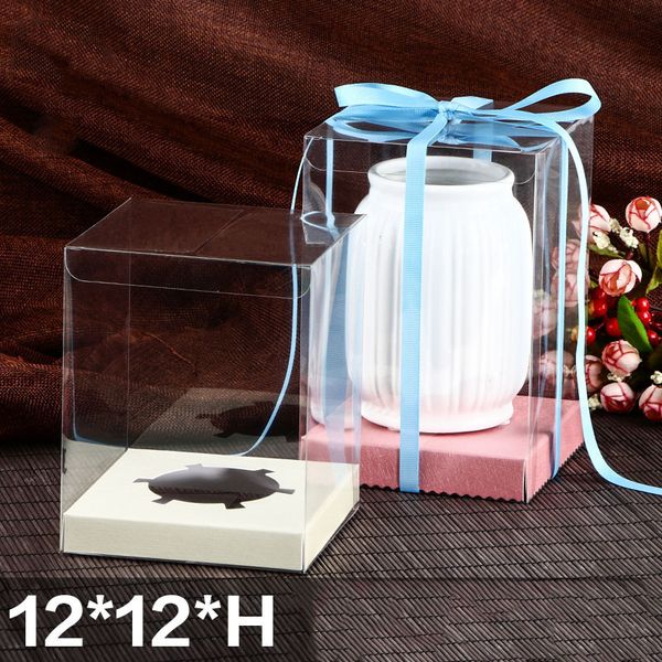 

wholesale transparent pvc box with multi-color base apple gift box doll display rectangular wedding sugar packaging