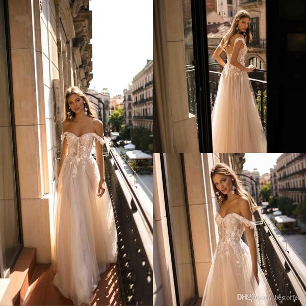

sexy new берта boho свадебные платья линия с плеча свадебные платья кружевные backless на заказ свадебные платья 2020, White