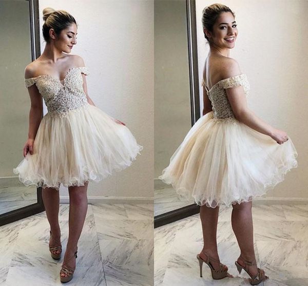 

gorgeous off the shoulder homecoming dresses appliques lace tulle knee length tutu ivory champagne party dresses prom dresses q137, Blue;pink