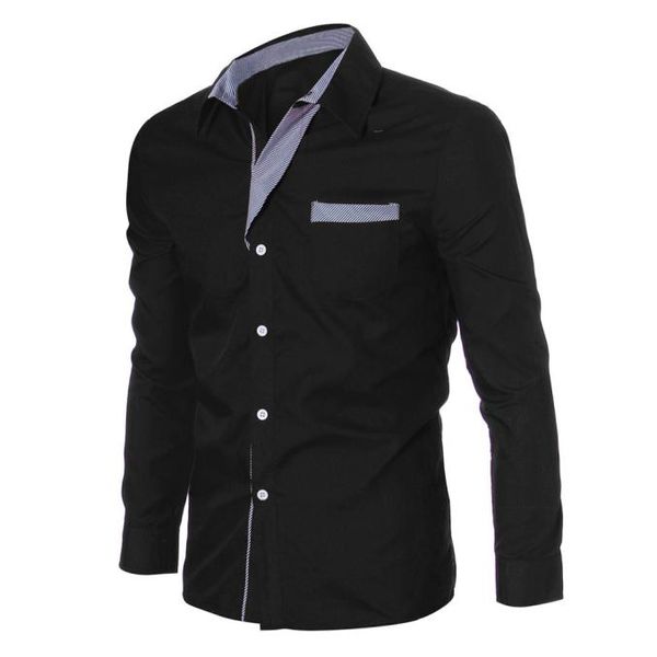 Camicie formali di modo per gli uomini Manica lunga di lusso Casual Slim Fit Dress Shirt Dress Collar Turn-Down Buttons Blusa Tops Camicia Uomo