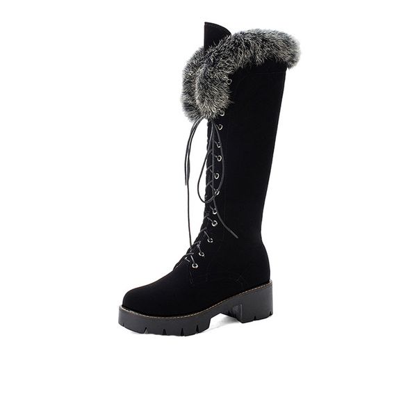 

woman fur warm plush 2020 winter new female shoes lace-up faux fur suede snow boots high women's shoes, Black