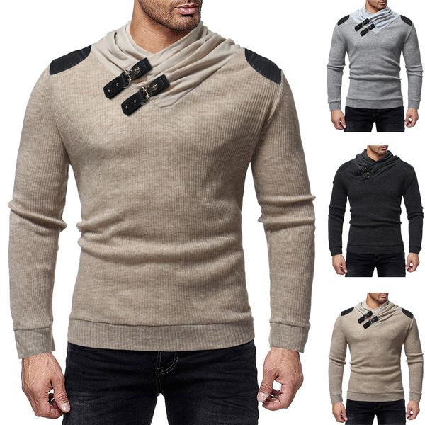 

sweater men 2018 male brand casual slim sweaters men horns buckle thick hedging turtleneck men's sweater 3xl, White;black