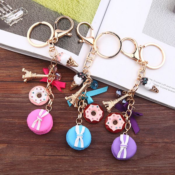 

resin macaron keychain key chain women macaroon bag charm france macarons effiel tower keychains, Silver