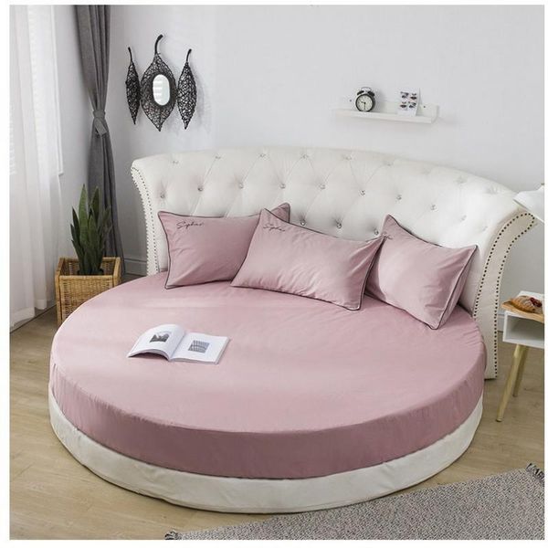

1pc fitted sheet solid color cotton bed cover sheet lightweight wrinkle convenient dia. 200cm