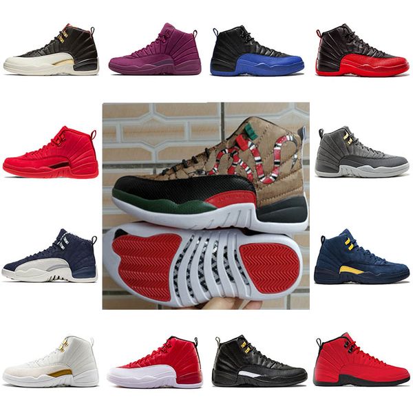 

2019 new men basketball shoes 12s snake bulls 3m reflective french blue michigan taxi ovo white black mens designer sports sneakers size 13, White;red