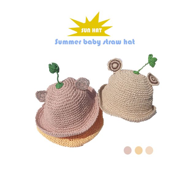 

girls summer cap decoration wavy straw hat for girls children panama hat kids cartoon sprout sun cap baby beach hats, Yellow