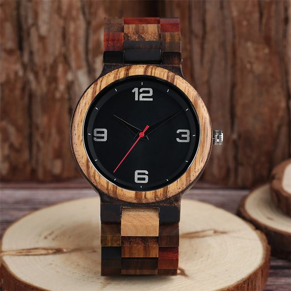 

wooden watch quartz men's watches arabic numerals display casual male wood wristwatch folding clasp new clock 2019, Slivery;brown