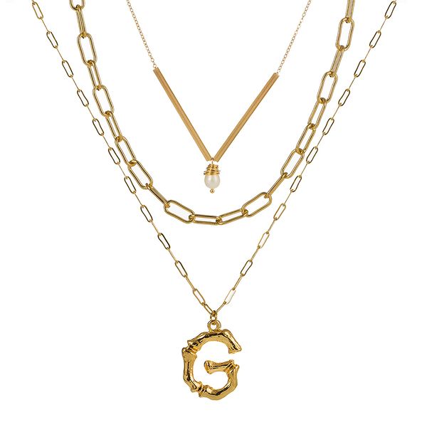 

designer necklace jewelry pendant gold plated necklace 26 letters multi layers necklaces women choker with natural stone ne976-1, Silver