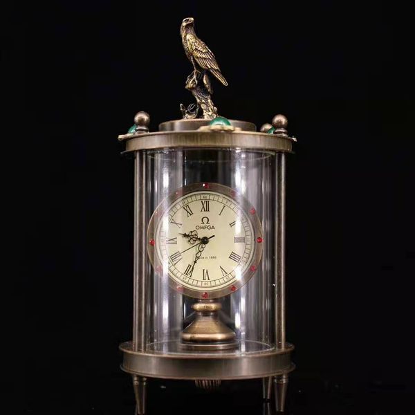 

european exquisite brass classical mechanical inlay gem bird model glass clock