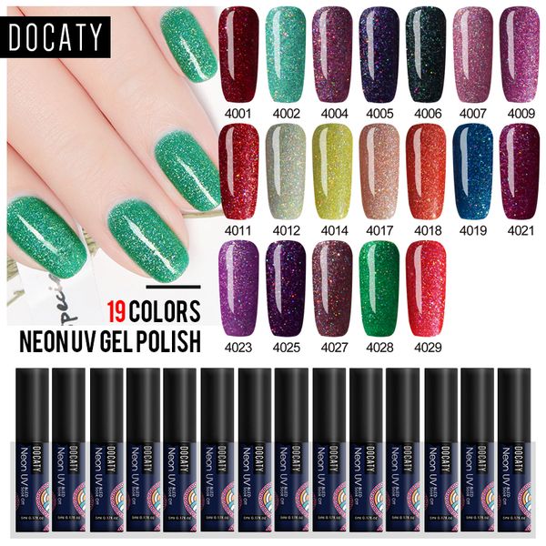 

docaty nail art vernis semi permanent gel nail art polish polish 5ml neon rainbow soak off uv gel glitter, Red;pink