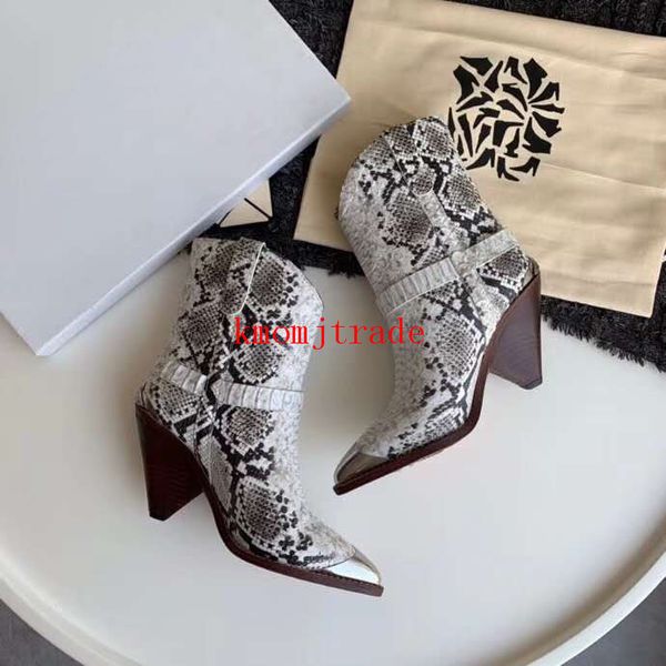 

original box paris runway isabel fashion designe marant pointed toe ankle boots serpentine western boots lamsy handmade original shoes, Red;white