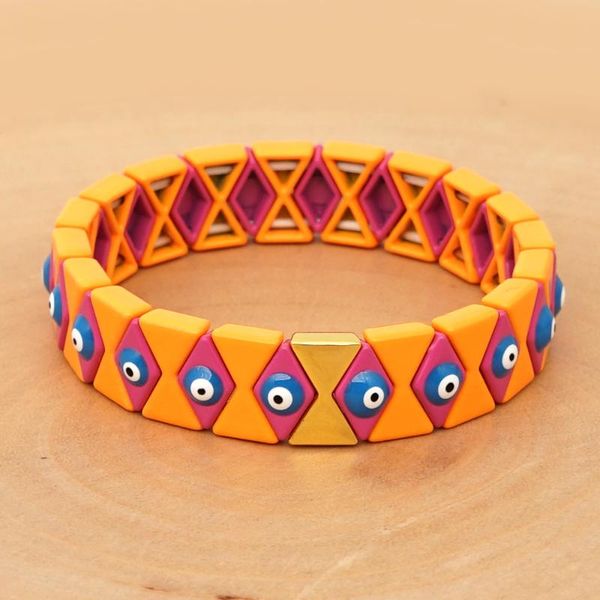 

shinus enamel tile beads bracelet rainbow turkish evil eye bracelets women multicolor boho beach femme jewelry stretch bracelet, Golden;silver