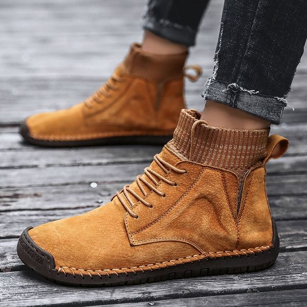 

winter mens boots leather shoes outdoor snow ankle boots male anti-slip booties british sneakers zapatos de hombre plus size 48, Black