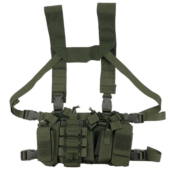 

outdoor hunting vest tactical molle triple open-mag pouch fast ak ar m4 famas mag pouch with shaped suspender shoulder strap, Camo;black