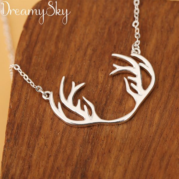

simple 925 sterling silver deer antlers necklaces for women long chains choker necklaces statement jewelry girls gift 2019, Golden;silver