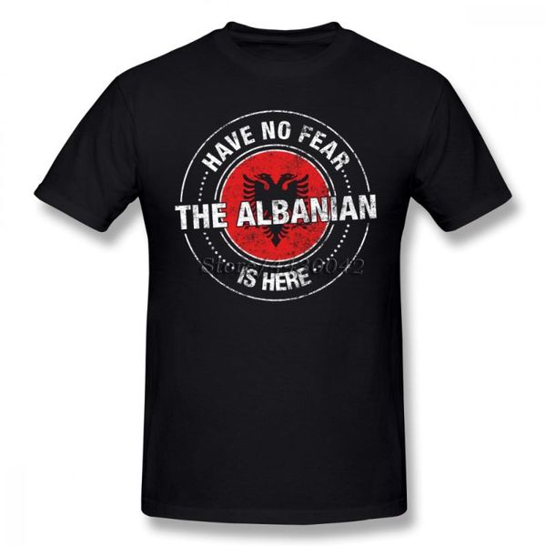 

have no fear the albanian is here t shirt custom short sleeve clothes for men group cotton 3xl albania flag funny t-shirts, White;black