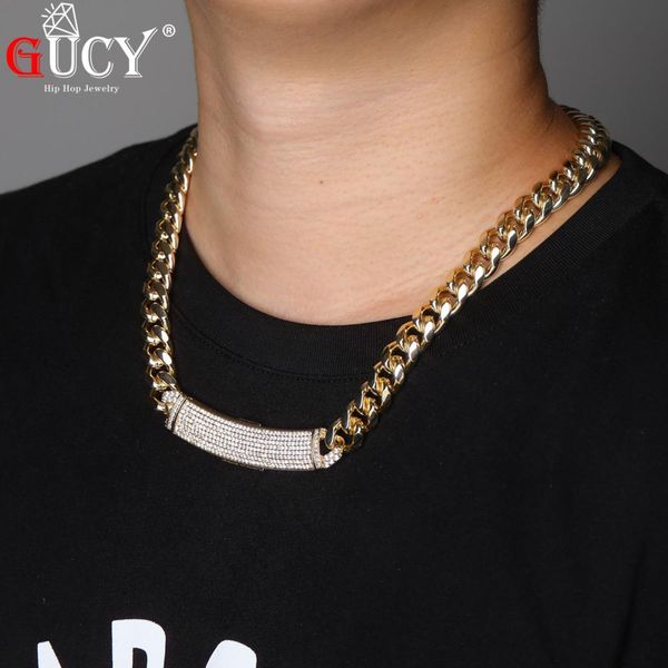 

gucy 12мм ширина новейший box застежка micro pave cz iced кубинский link ожерелья цепи luxury bling ювелирных изделий hiphop для мужчин, Silver
