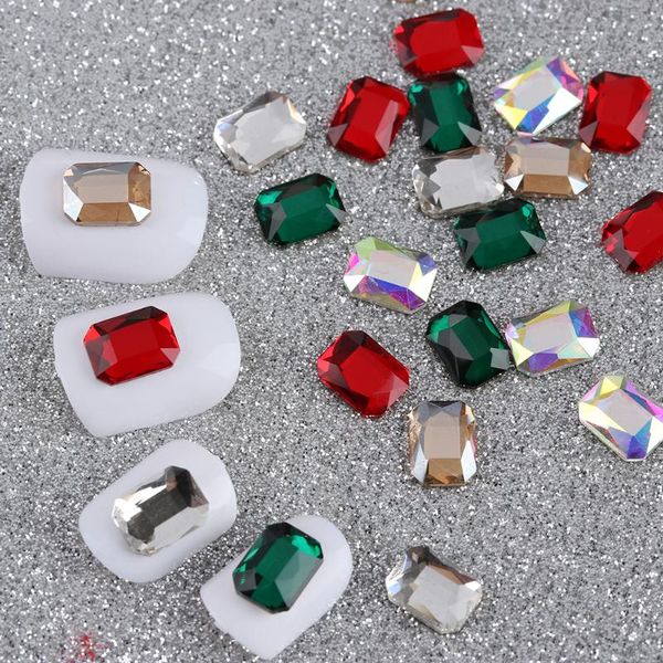 

10pcs crystals nail rhinestones rectangle flat back crystal 3d strass gem stone manicure nail art decoration charms jewelry, Silver;gold