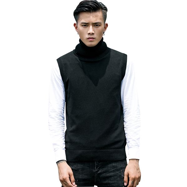 

autumn mens sweater vest 4 color turtleneck hombre sleeveless males knitted sweaters, Black;white