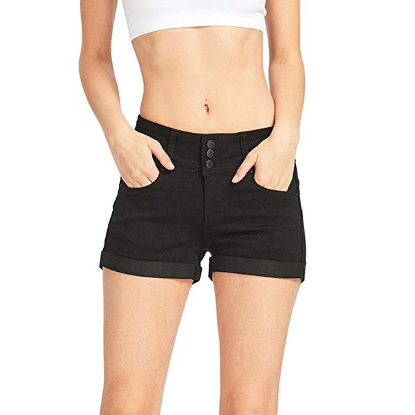 

women low waisted washed solid short mini jeans denim pants shorts pantalones cortos en denim da donna *40, Blue