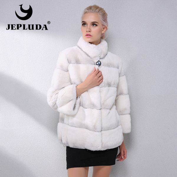 

jepluda new pattern winter women natural real fur coat various colors thick warm short real rex rabbit fur coat warm fur jacket y190926, Black;brown