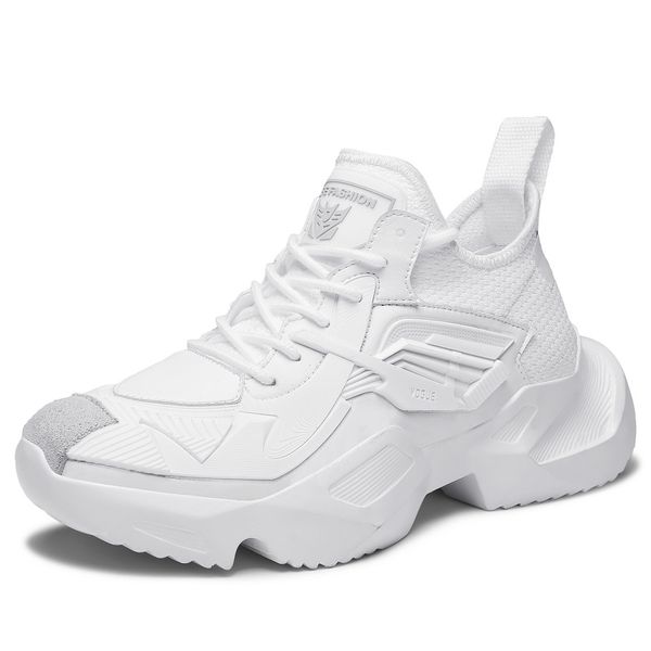 

leather sneakers men shoes casual white lace up comfortable outdoor breathable fashion heightening athletic shoes male, Black