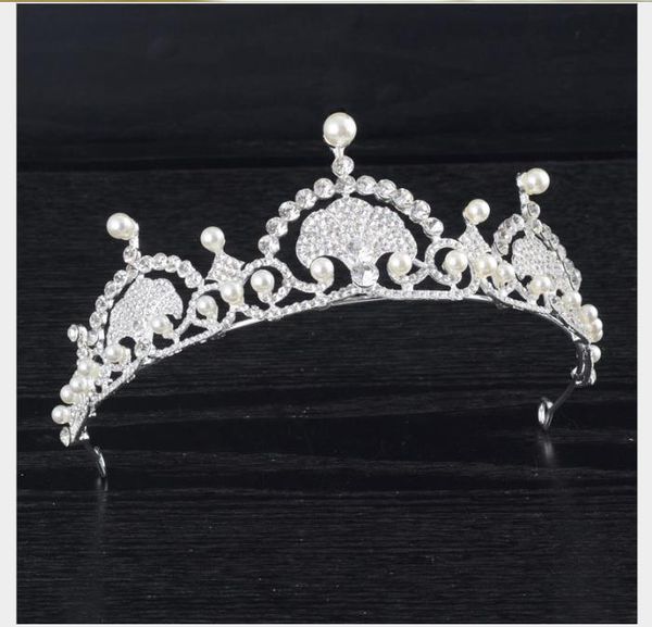 

headwear crown hair hoop pearl drill bride crown jewelry wedding dress accessory crown, Slivery;golden