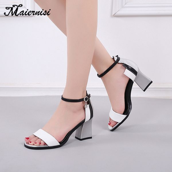 

maiernisi summer women shoes gladiator buckle strap women's sandals fashion chunky ladies sandals for woman ankle strap footwear t20051, Black
