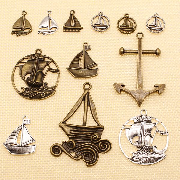 

30 pieces charm for making jewelry diy sailing boat anchor hj005, Bronze;silver