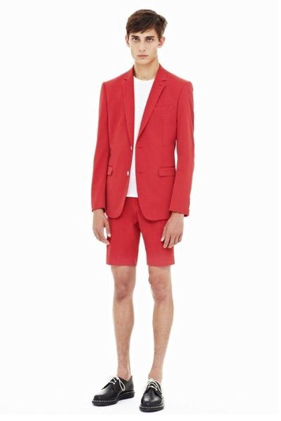 

2 piece red summer casual suits (blazer+short pant) business suit two button men's suit, White;black
